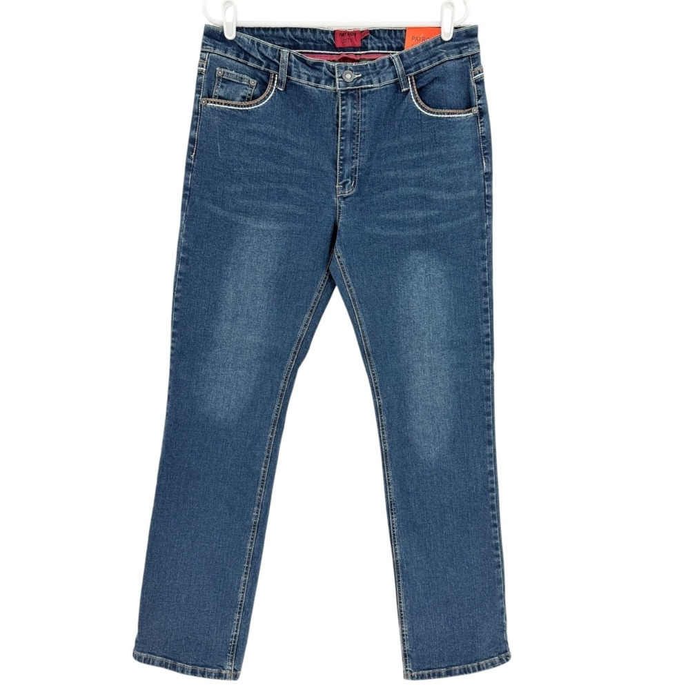 Patron Cito Men's Stretch Straight Leg Embroidered Blue Denim Jeans Sz 36x32 NWT